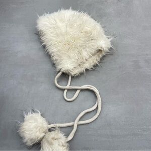 Cream Faux Fur Winter Hood with Pom Poms